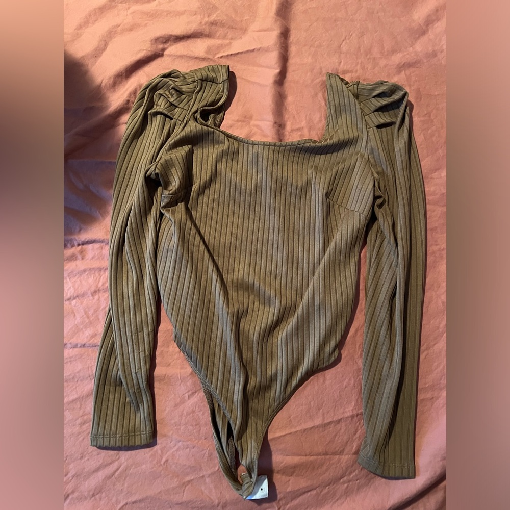 Tan ribbed body suit